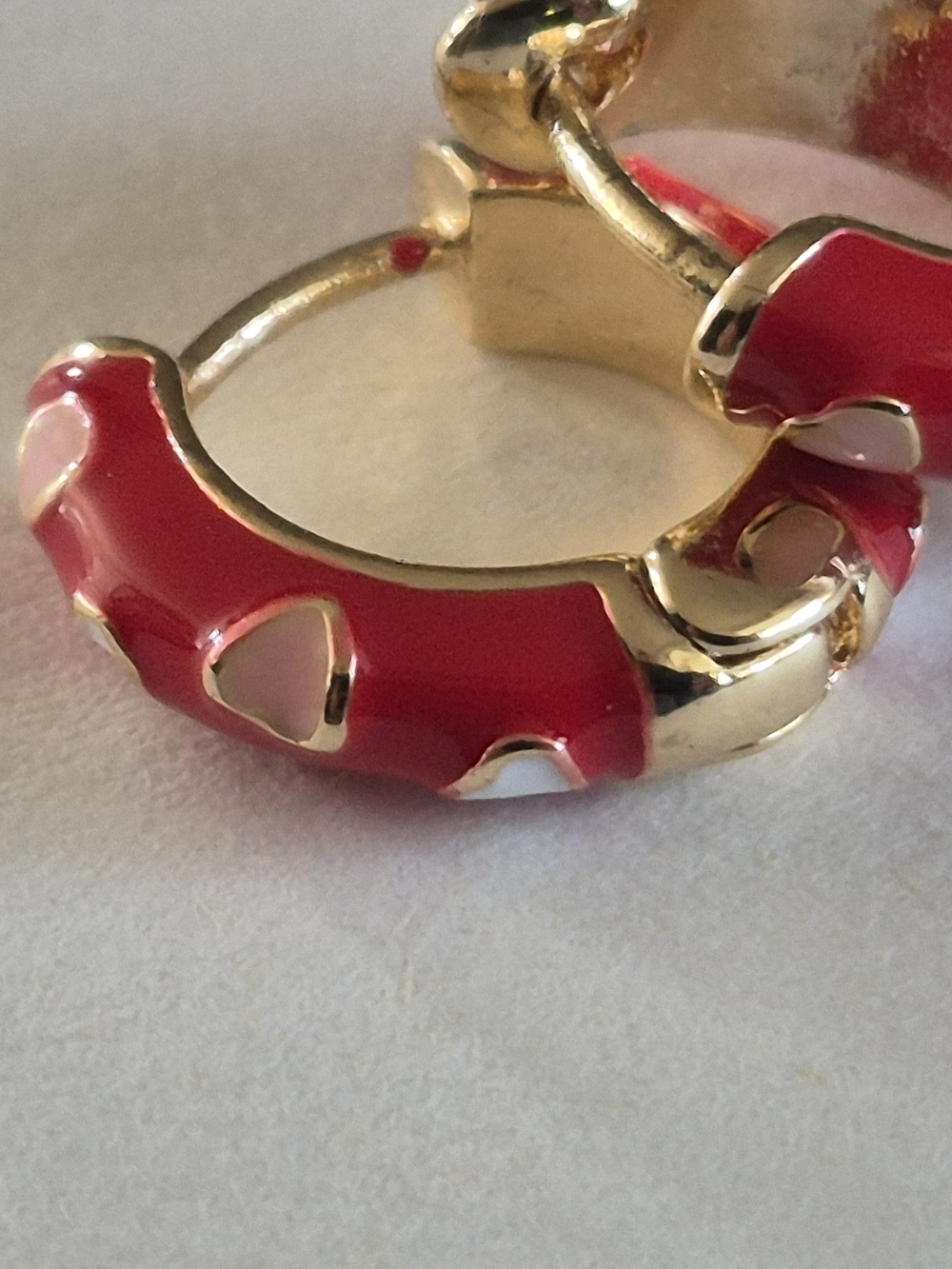 Gold Hoop Cloisone Style Earrings with Red Enamel Accents - Picture 4 of 5